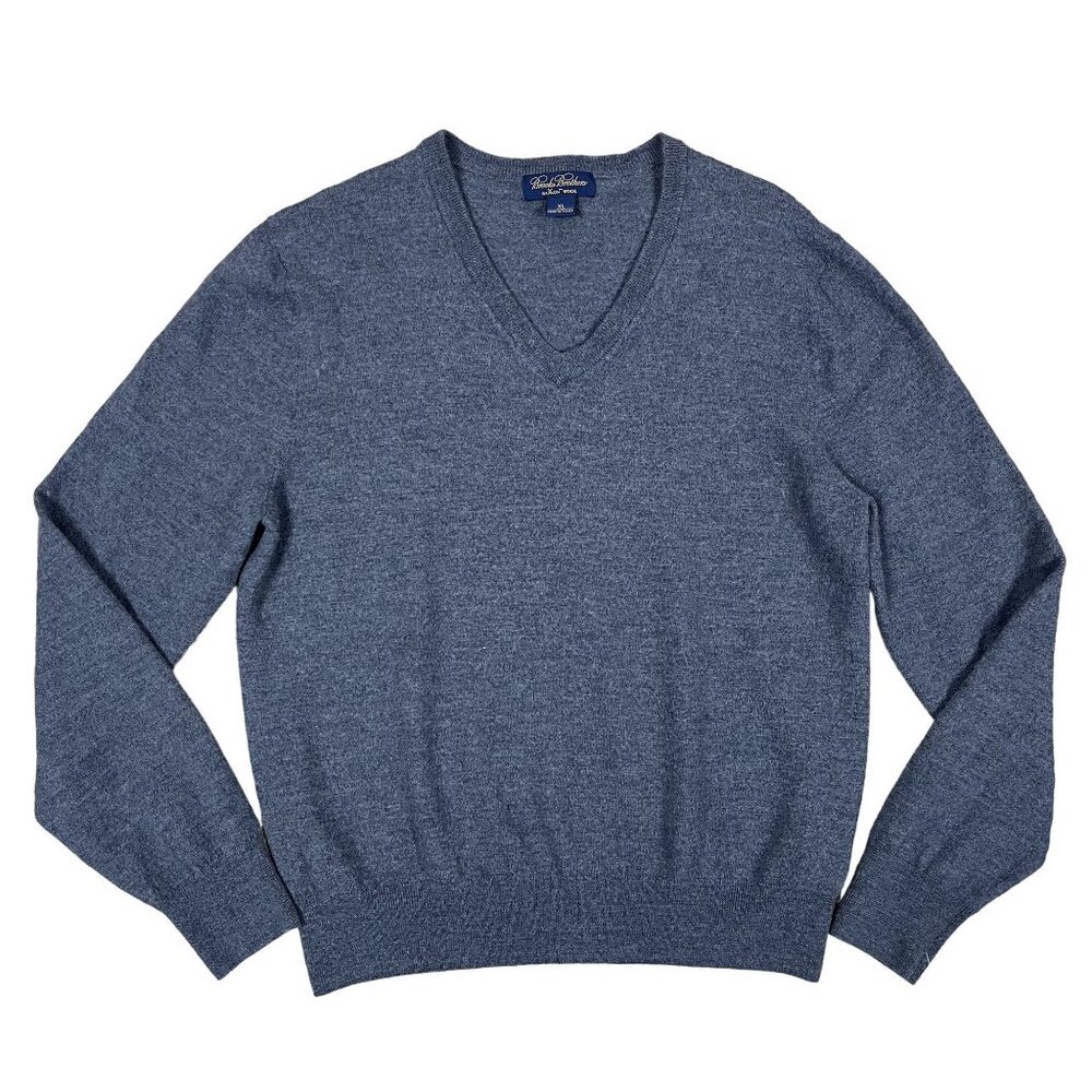 Brooks Brothers Sweater Mens XL 100% Saxxon Wool Grey V-Neck